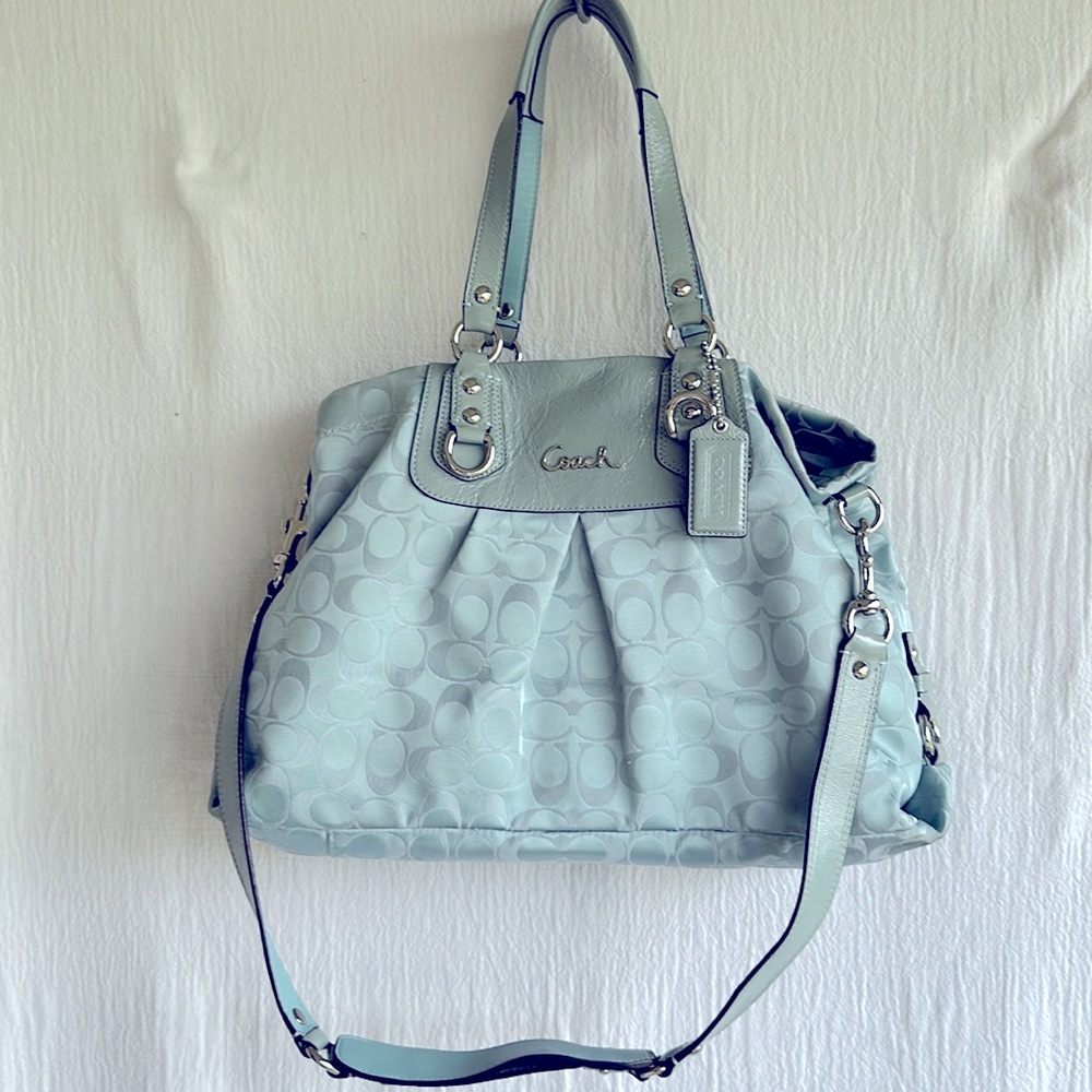 Coach Light Blue Signature Ashley Shoulder Bag No:B1160-F15510. With dust bag